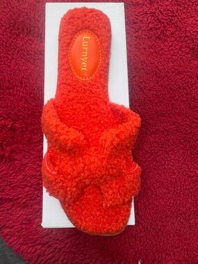 Women's Cozy Plush Slide Slippers in Vibrant Orange